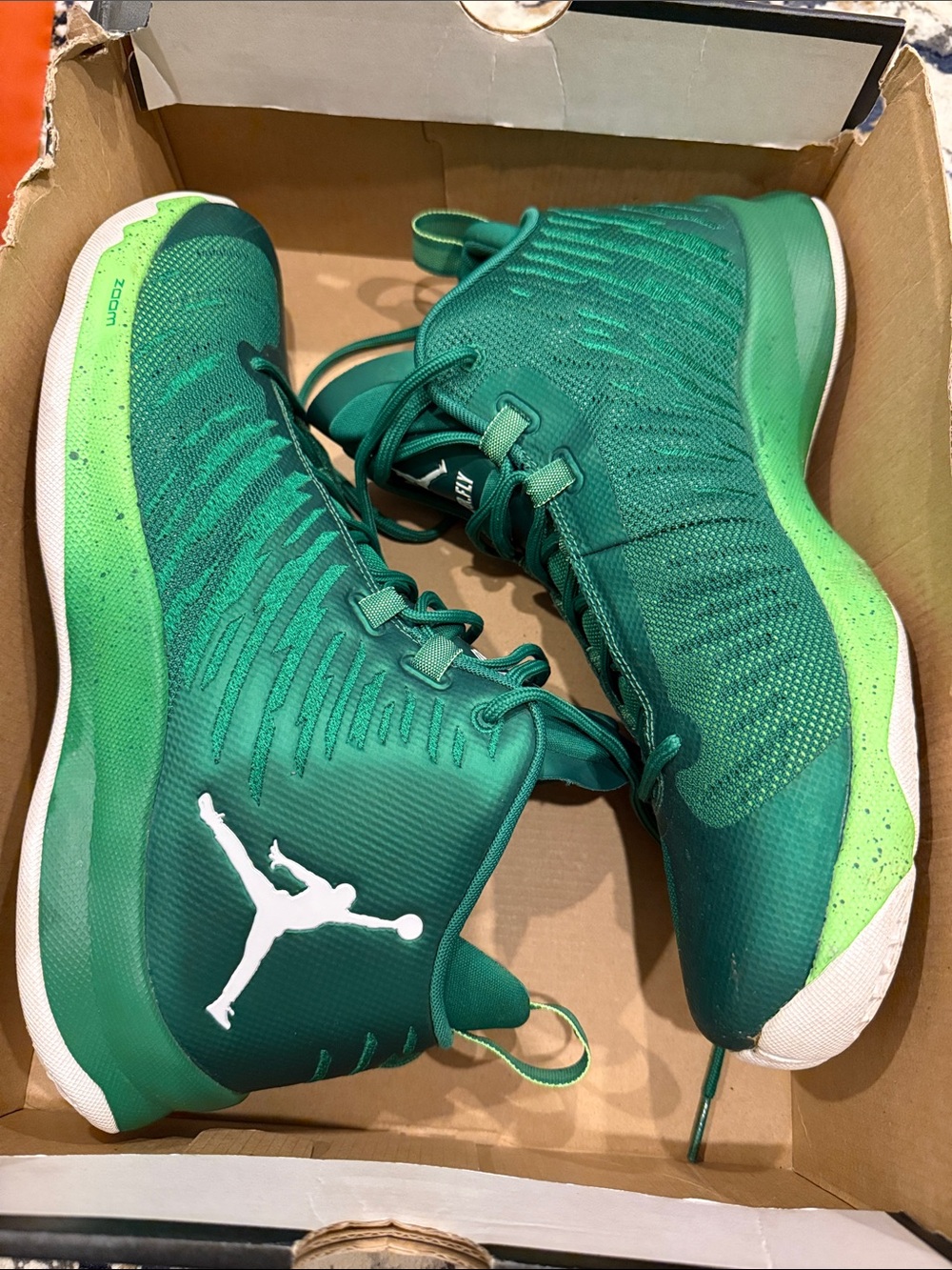 Jordan Super.Fly 5 Green Basketball Sneakers with White Jumpman Men’s 12